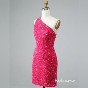 Pink Berlinnova Sequin Dress with built in Bra Cups and Hidden Zipper